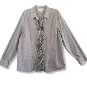 Tommy Hilfiger Striped‎ Ruffled Tuxedo Shirt 20 Plus Button Blouse